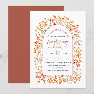 Arch, leaves and berries terracotta Friendsgiving Invitation
