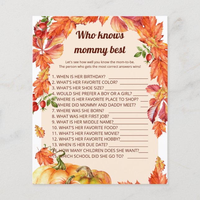 Arch, leaves, pumpkins Who knows mommy best game (Front)