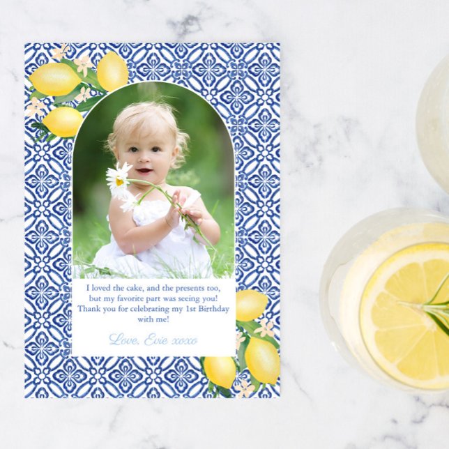 Arch Lemons Girl Birthday Party Photo Thank You Card (Creator Uploaded)