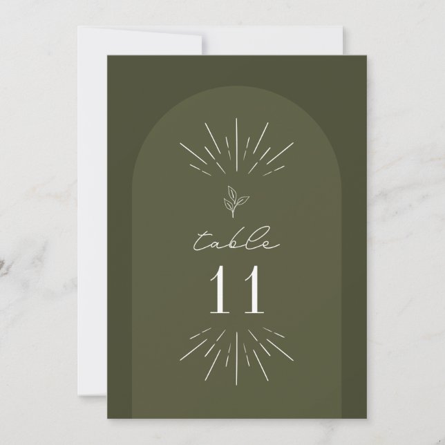 Arch Line Art Green Mariage Numéro de table (Devant)