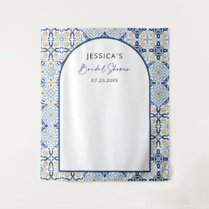 Arch Mediterranean Blue Bridal Shower Backdrop Tapestry