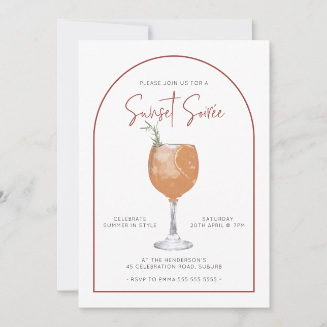 Arch Minimalist Cocktail Sunset Summer Soiree Invitation (Front)