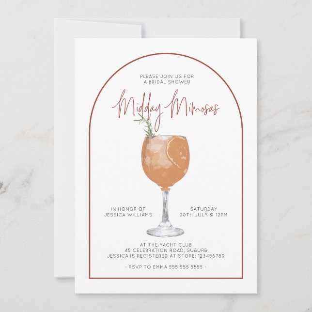 Arch Minimalist Midday Mimosas Bridal Shower Invitation (Front)