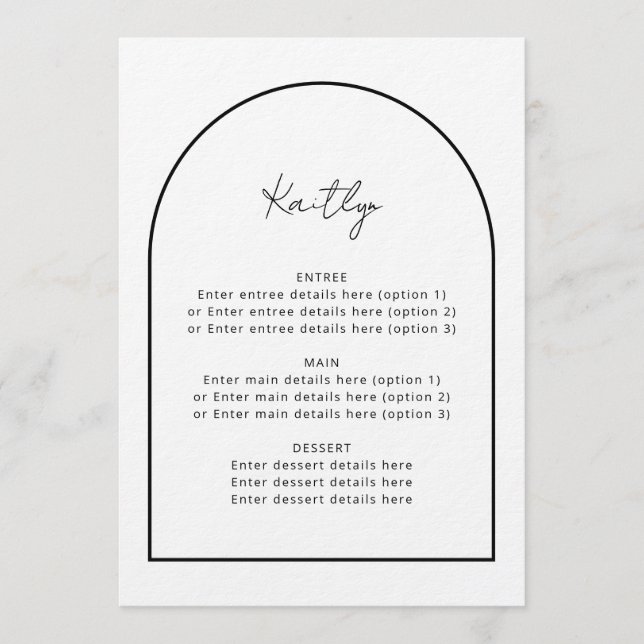 Arch Minimalist Simple Guest Name Wedding Menu (Front)