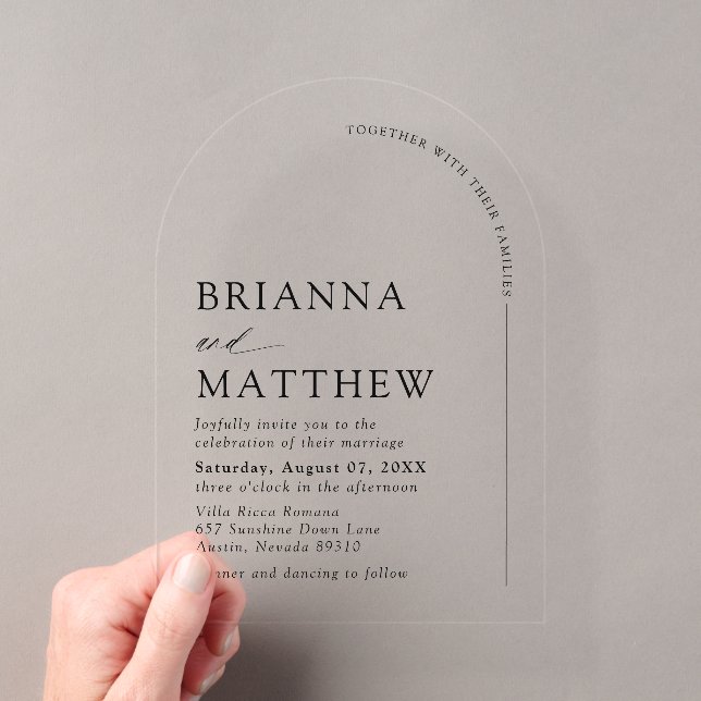 Arch Modern Black & White Minimalist Wedding Acrylic Invitations (Insitu (Handheld))