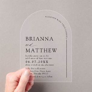 Arch Modern Black & White Minimalist Wedding Acrylic Invitations