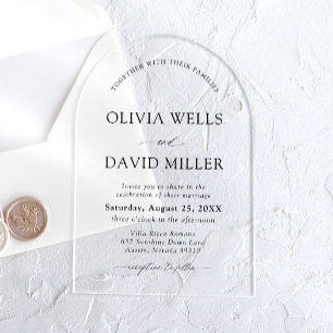 Arch Modern Black & White Minimalist Wedding Acrylic Invitations