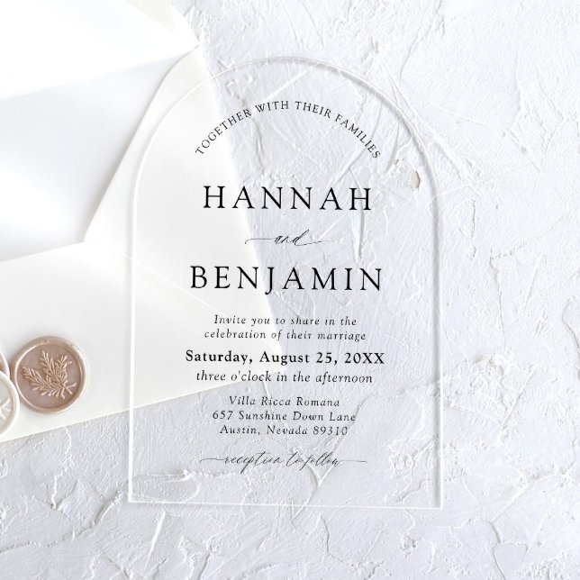 Arch Modern Black & White Minimalist Wedding Acrylic Invitations (Creator Uploaded)