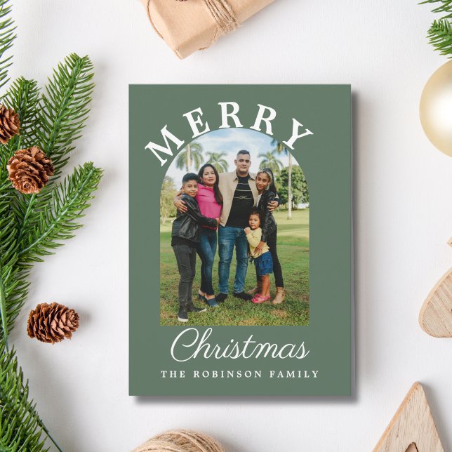 Arch Modern Script Photo Christmas Holiday Card (Creator Uploaded)