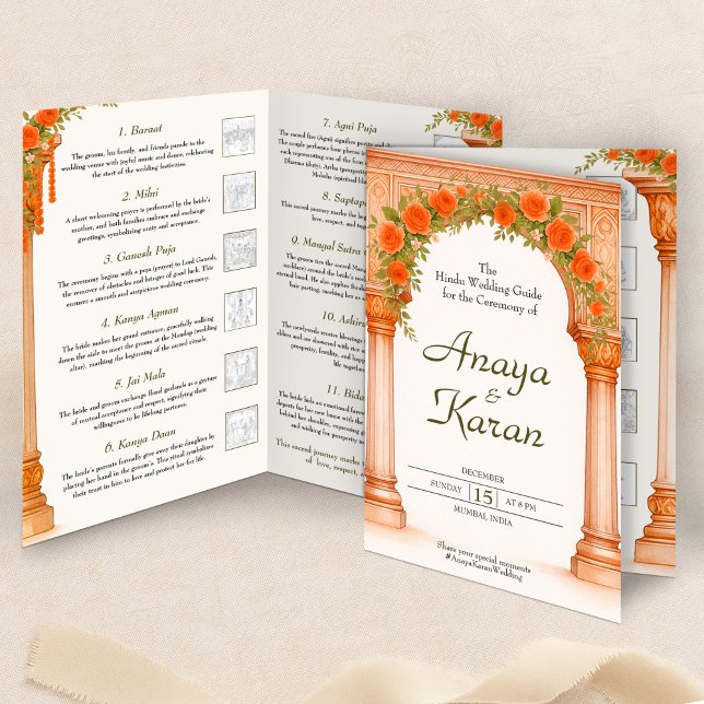 Arch of Orange Roses Indian Wedding Program  (Elegant Indian Wedding Program Hindu Ceremony Guid Flyer)