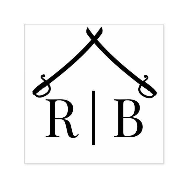Arch of Sabres Military Wedding 2 Initial Monogram Self-inking Stamp (Design)