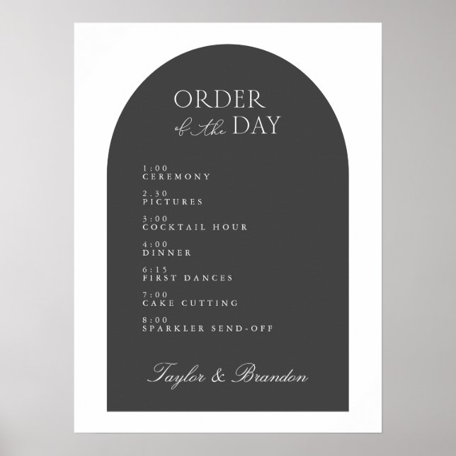 Arch Order of Day Wedding Event Time Welcome Sign  (Front)