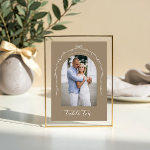 Arch Photo Beige Bow & Ribbon Wedding Table Number