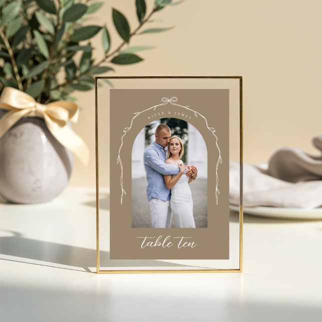 Arch Photo Beige Bow & Ribbon Wedding Table Number (Arch Photo Beige Bow & Ribbon Wedding Table Number)