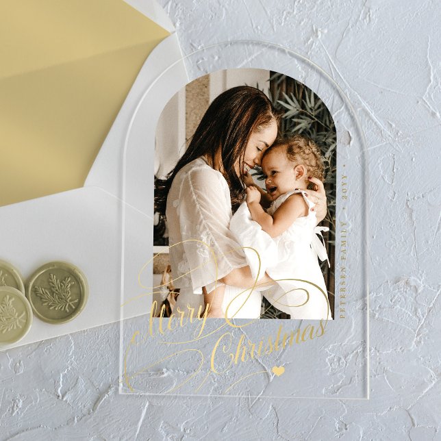 Arch photo gold Merry Christmas chic holiday card Acrylic Invitations (Creator Uploaded)