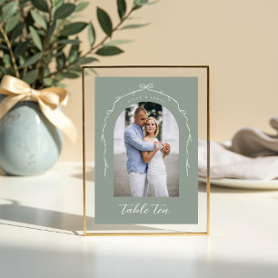 Arch Photo Green Bow & Ribbon Wedding Table Number