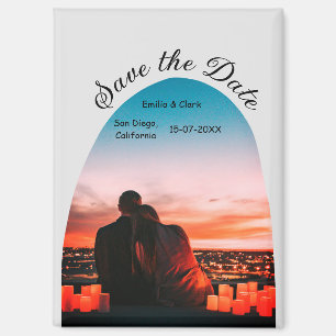 arch photo grey boho save the date QR modern Magnet