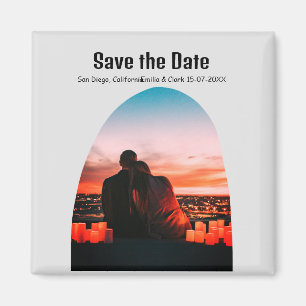 arch photo grey boho save the date QR modern rusti Magnet