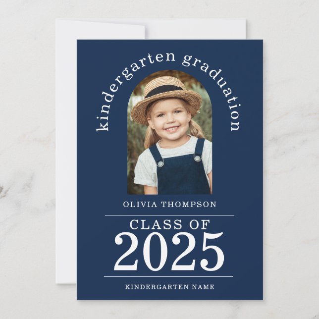 Arch Photo Kindergarten Graduate 2025 Navy Blue Announcement (Front)