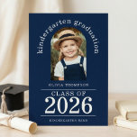 Arch Photo Kindergarten Graduate 2026 Navy Blue Announcement<br><div class="desc">Arch photo Kindergarten Graduate 2026 Navy Blue. Available digitally and printed. Minimalist style for this fully customisable design. Simply personalise the text to your requirements and replace the sample image with your own which is within an arch shape.</div>