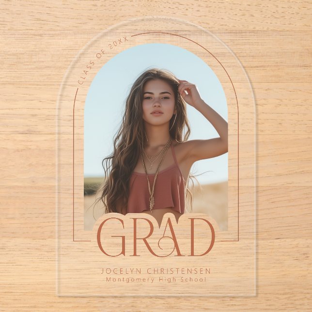 Arch Photo Modern Acrylic Graduation Announcement (Front)