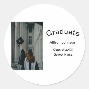 arch photo modern elegant simple  graduation party classic round sticker