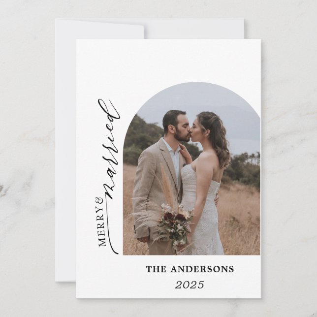 Arch Photo Modern Merry Married Wedding Christmas Thank You Card (Front)