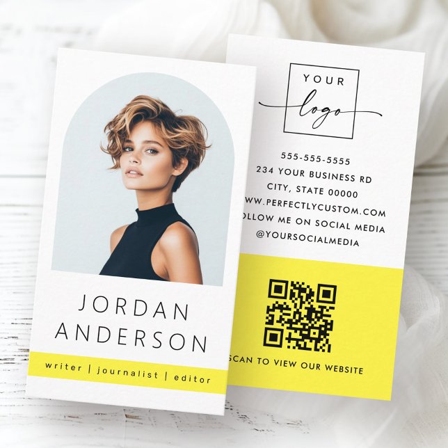 Arch photo modern minimal yellow QR logo Business Card (Arch photo modern minimal yellow QR logo Business Card)