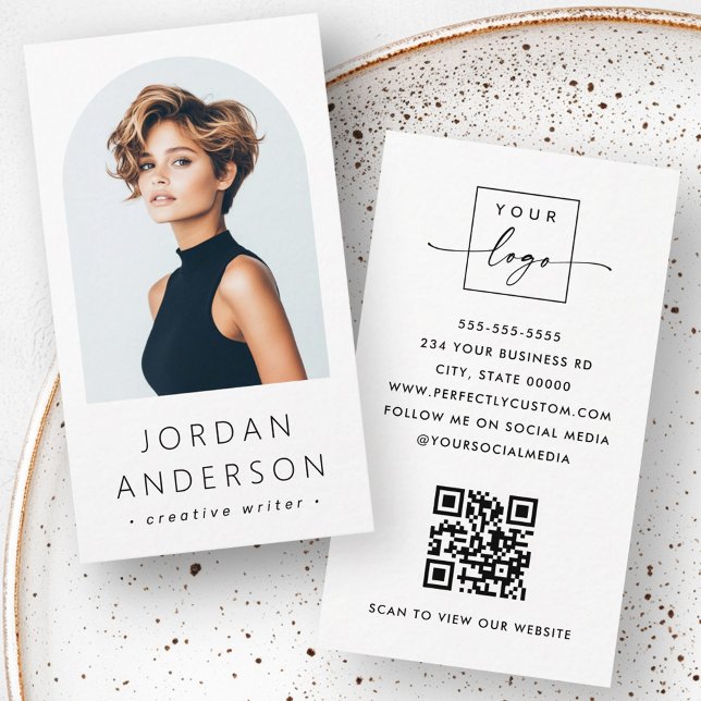 Arch photo modern minimalist QR code logo white Business Card (Arch photo modern minimalist QR code logo white Business Card)