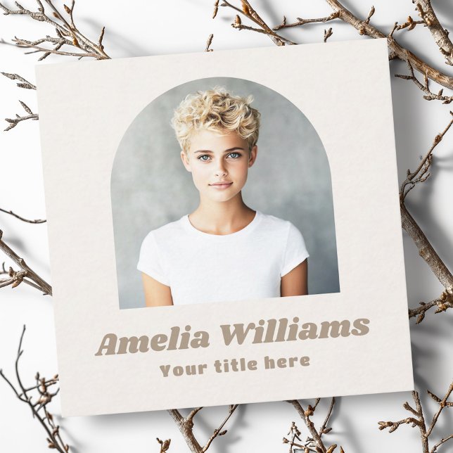 Arch photo retro font name neutral light tan brown square business card (Arch photo retro font name neutral light tan brown square business card)