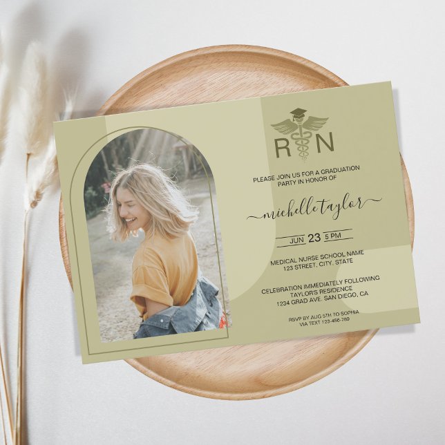 Arch Photo RN Nurse Medicine Caduceus Graduate Invitation (Creator Uploaded)