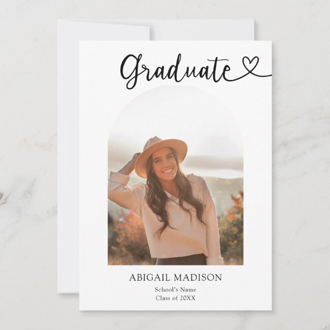 Arch Photo Script with Heart Graduation Party Invitation (Front)