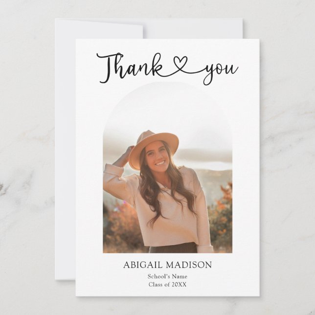 Arch Photo Script with Heart Graduation Thank You Card (Front)