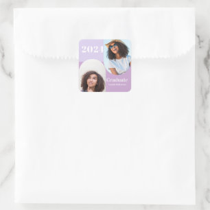 Arch Purple Two Photo Graduation Square Sticker
