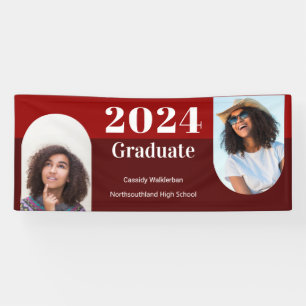 Arch Red Burgundy Two Photo Graduation Banner