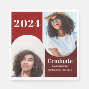 Arch Red Burgundy Two Photo Graduation Napkin