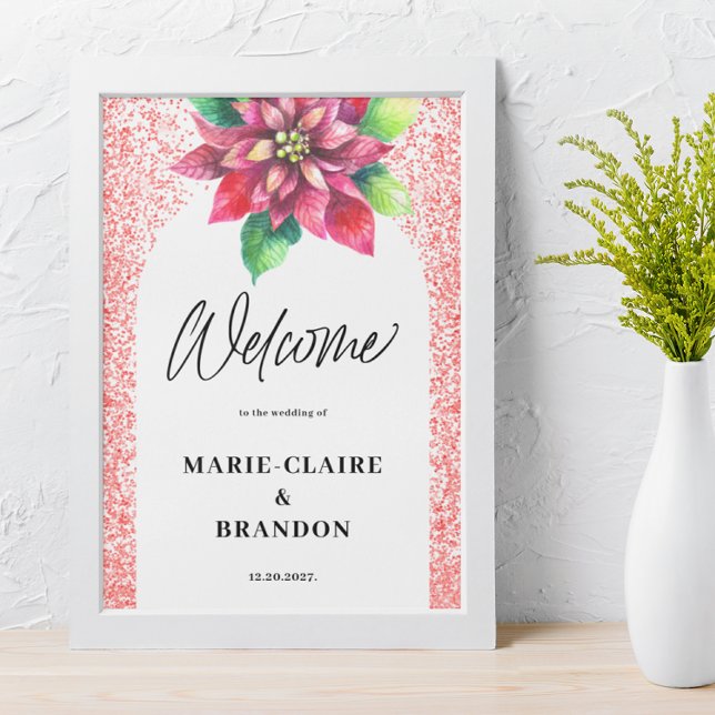 Arch Red Poinsettia Christmas Wedding Welcome  Poster (Creator Uploaded)