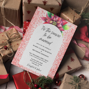 Arch Red Poinsettia Flat Christmas Wedding Invitation