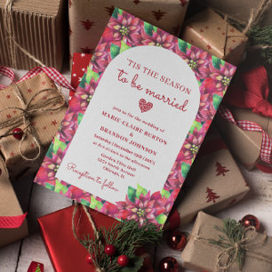 Arch Red Poinsettia Flat Christmas Wedding Invitation
