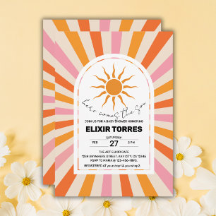 Arch Retro Here Comes The Son Baby Shower Invitation