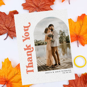 Arch & Retro Type Coral Photo Wedding Thank You Card
