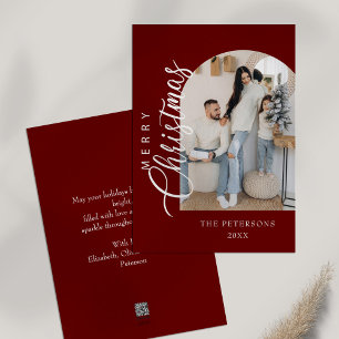 Arch Shape Burgundy Photo Christmas Greeting Holiday Card