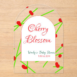 Arch shape cherry blossom red green baby shower na acrylic invitations