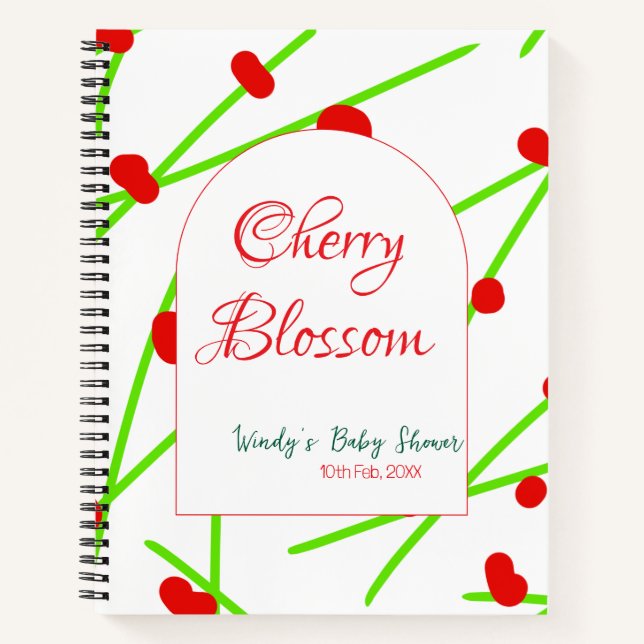 Arch shape cherry blossom red green baby shower na notebook (Front)