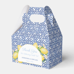 Arch Shape Mediterranean Lemons Blue Tiles Wedding Favor Box