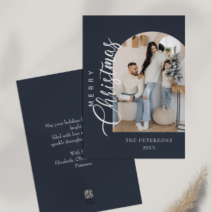 Arch Shape Midnight Blue Photo Christmas Greeting Holiday Card