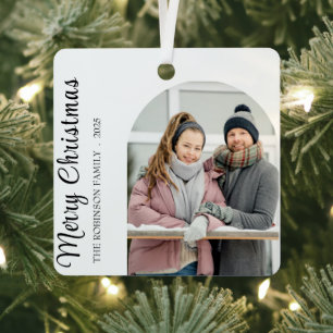 Arch Simple Modern Christmas Photo Metal Ornament