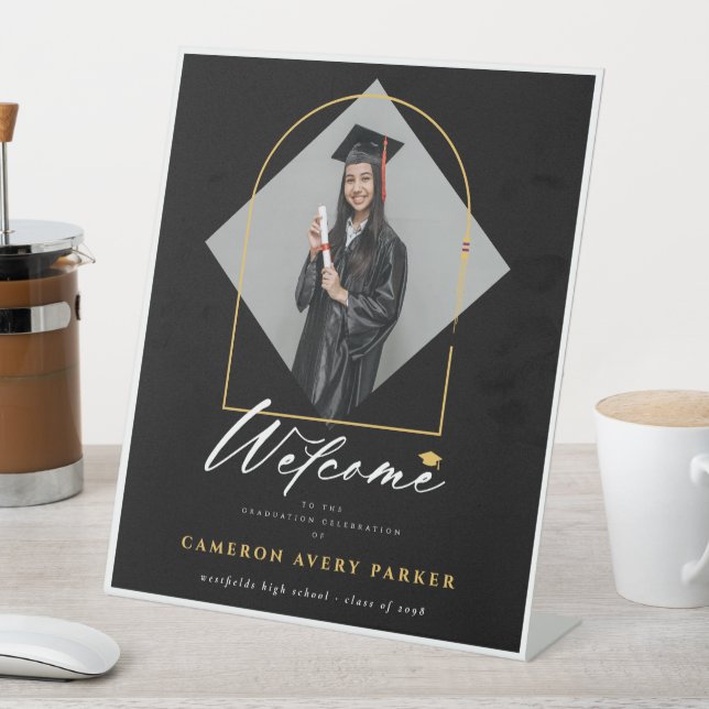 Arch Tassels Frame Photo Graduation Party Welcome Pedestal Sign (In SItu)