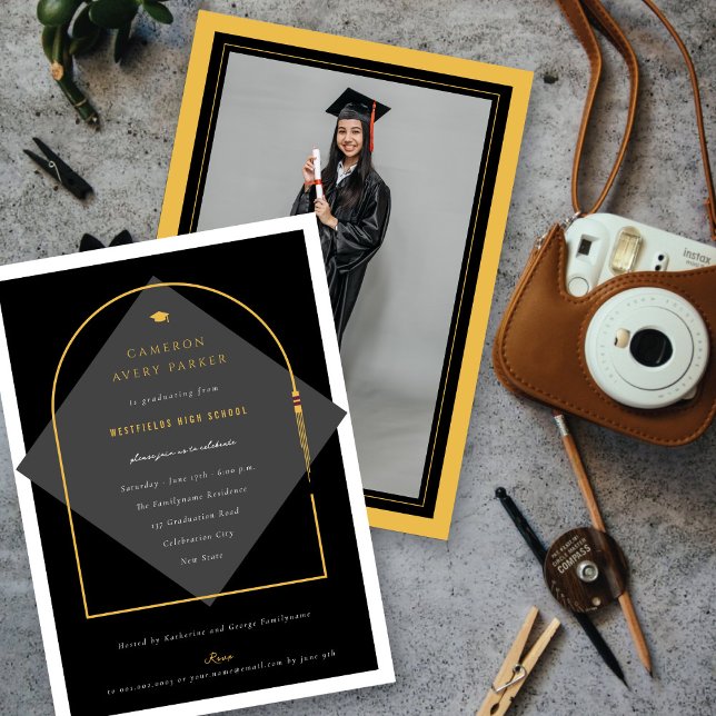 Arch Tassels Minimalist Frame Photo Graduate Party Invitation (Arch Tassels Minimalist Frame Photo Graduation Party Invitation | fatfatin @ zazzle.com/color_therap)