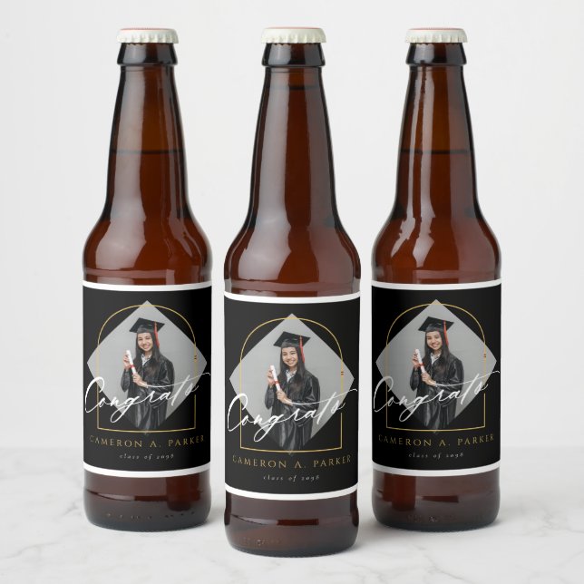 Arch Tassels Minimalist Frame Photo Graduation Beer Bottle Label (Bottles)